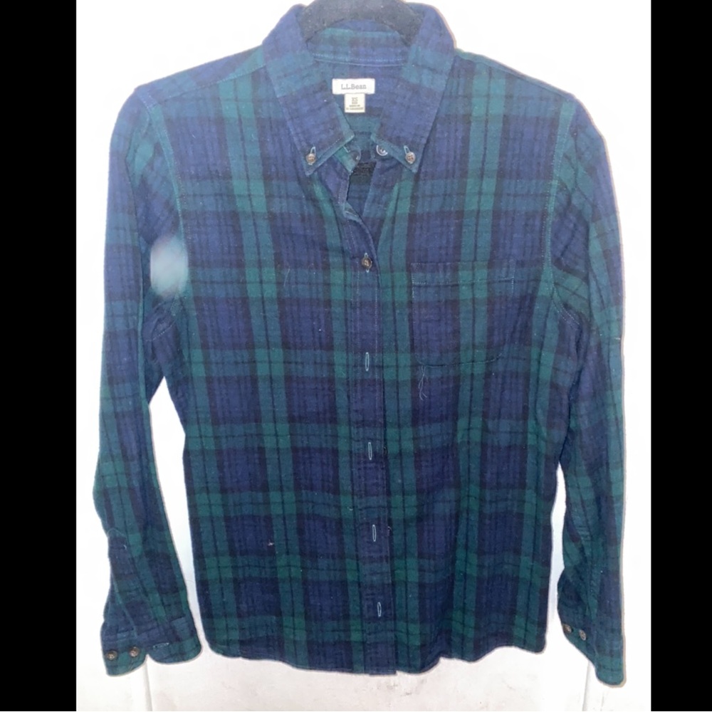 LL Bean Navy & Green Plaid Flannel